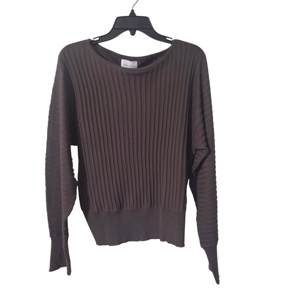 PINQUE Sweaters - PINQUE Womens Ribbed Knit Batwing Dolman Sleeve Sweater Brown Size L